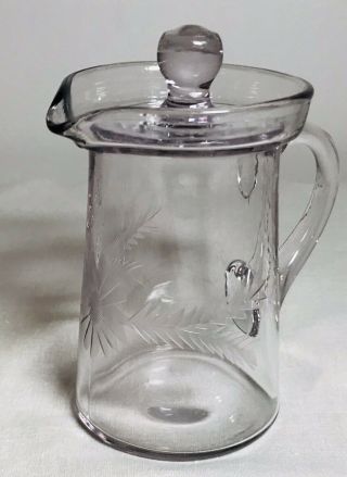 Vintage Cut Etched Glass Syrup/pitcher With Lid