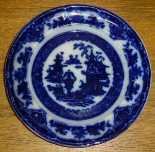 Antique Podmore & Walker Flow Blue Porcelain Plate - Temple - 8 7/8 "