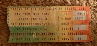1/31/81 Elvis Costello - Concert Ticket Stub - Palladium Ny