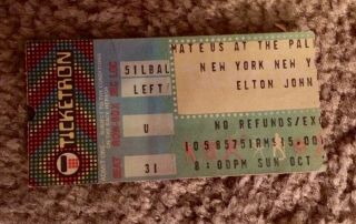 10/20/79 Elton John - Concert Ticket Stub - Palladium Ny