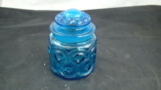 Large Le Smith Moon And Stars Turquoise Blue Canister Sugar Jar 5 " Apothecary