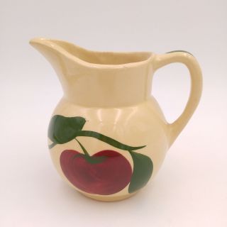 Vintage Watt Pottery 62 Creamer Pitcher With Hand Painted Apple - Small 4 "