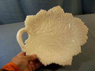 Fenton White Milk Glass Large Leaf Shaped Plate Tray Platter 10 1/2 " Wide