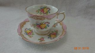 Royal Albert Tea Cup Saucer Pink Flowers Gold Rim Accents