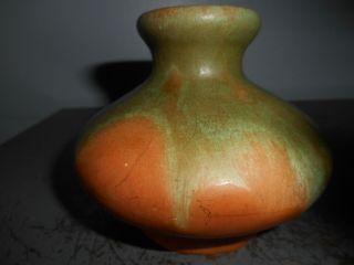 Vintage Muncie Brown W Green Drip Matte Glaze Bulbous Squat Vase Experimental?