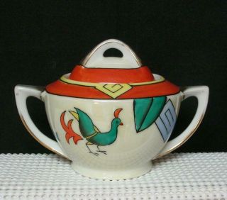 Vintage Meito China Hand Painted Lidded Sugar Bowl Art Deco Made In Japan