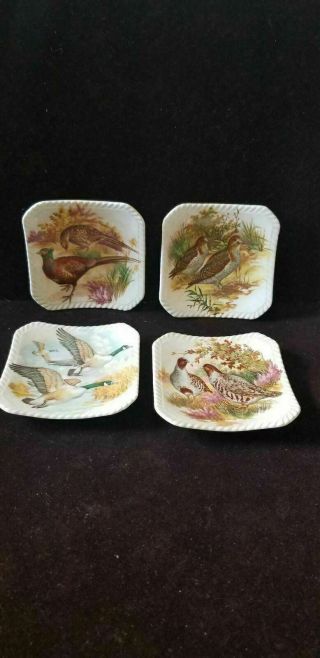 4 Vintage Royal Adderley Bone China Floral Game Bird Teabag Coaster Plate Dishes