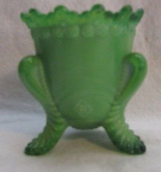 Boyd Art Glass Forget Me Not Toothpick Holder " Apple Green Slag " 1st Five Years