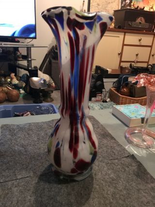 Large Multicoloured Murano Glass Vase Circa 1960s (no Chips Or Cracks)