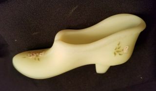 Fenton Yellow Custard Slipper Shoe Hand Painted Sandy S.  With Stickers