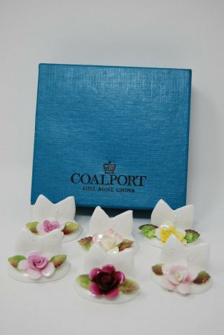 Coalport English Porcelain Bone China Flower Rose Floral Card Place Holder Set 6