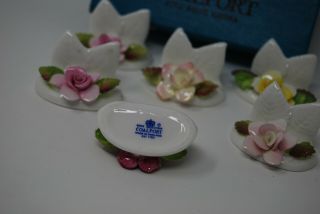Coalport English Porcelain Bone China Flower Rose Floral Card Place Holder Set 6 2