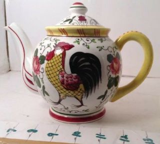 Vintage Rooster And Roses Teapot
