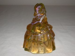 Boyd Glass 1982 " Louise " Southern Belle Amber Slag Dress & Bonnet Figurine Bell