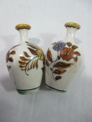 Vintage Gouda Holland Tw Small Miniature Vase Hand Painted 2 3/4 Tall Set Of 2
