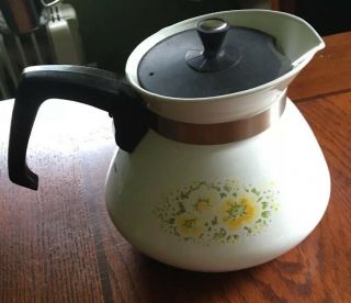 Corning Ware Tea Pot " April " Yellow Green Spring Flowers 6 Cup P 104