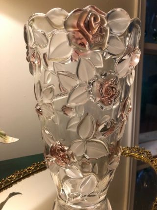 Mikasa BELLA ROSA PINK FROST Vase Raised Pink Roses & Frosted Leaves 3