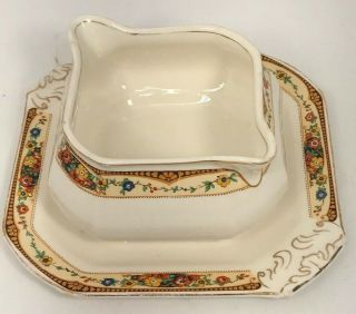 Vtg W.  H.  Grindley Sheraton Ivory Gravy Boat England With Underplate Gr1365