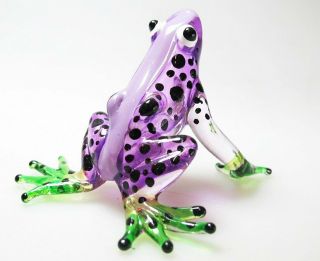 Miniature Hand Blown Art Glass Purple Frog Figurine Animal Decor Gift