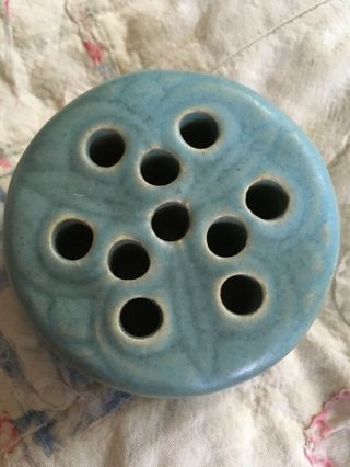 Antique Rookwood Pottery Pale Blue Flower Frog With Detail