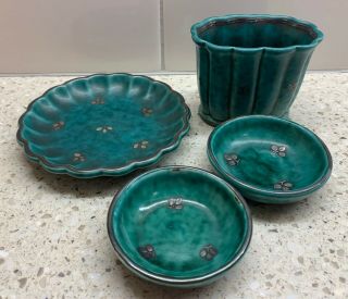 Argenta Gustavsberg 960 939 957i Turquoise Silver Pottery Butter Vase Plate