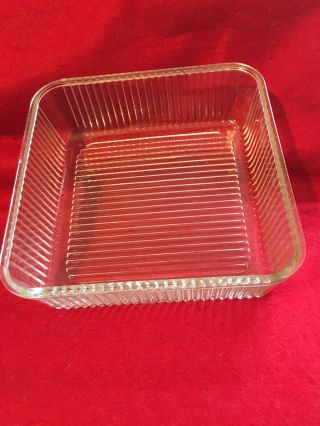 Vtg.  Large Square Clear Ribbed Glass Refrigerator Container/ 50’s/ No Lid