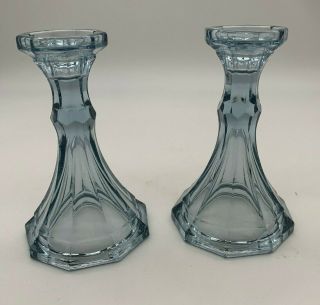 Vintage Blue Fostoria Glass Candlesticks Candle Holders