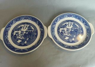 Set Of 2 Vintage Blue Willow By Royal Round Serving Platter Plates Tab Handles
