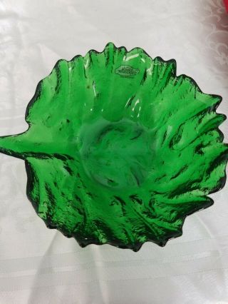 Blenko Glass Sky Green 838s Small Cabbage Leaf Salad Bowl With Label,  6 1/2 "
