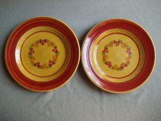 Set Of 2: Terre E Provence Lunch Salad Plate Dish Gold Red Orange Border 9 1/8”