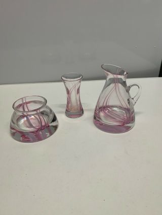 Set Of Caithness Glass Vases And Dish,  Dish Has Small Chip See Photos