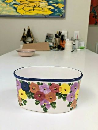 Vintage Hand Painted Floral Ceramic Planter Flower Pot Made In Portugal