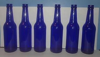 Six (6) Cobalt Blue Glass Beer Bottles For Vases,  Crafts,  Bottle Trees