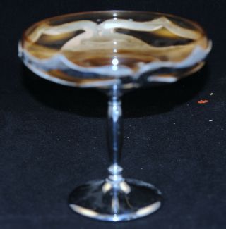 Farber Bros Glass Candy Dish Chrome Amber Glass Insert Art Deco