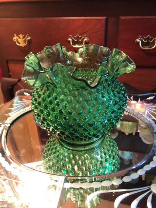 Fenton Green Hobnail Vase/rose Bowl Pre Logo No Opalescence