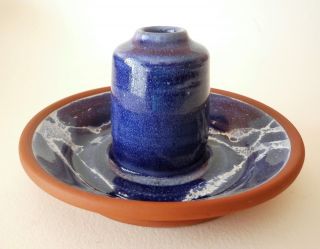 Htf David Greenbaum Signed Cobalt Blue Art Pottery Candle Holder
