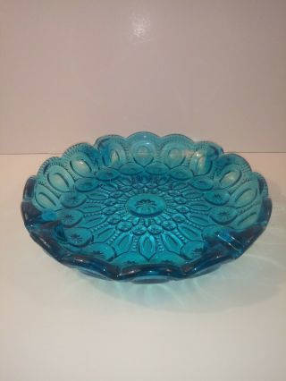 Vintage Le Smith Glass Blue Moon & Stars Ashtray/bowl Glass 8 - 1/4”