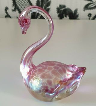 Stunning Pink Iridescent Heron Glass Swan