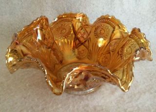 Imperial 9  Long Hobstar " Marigold Carnival Glass 8 - Ruffled Bowl C.  1920s