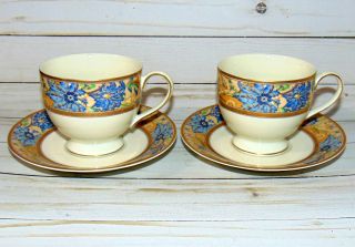 Mikasa Royal Chintz Set 2 Cups & Saucers Lap43 Made In Japan Gold,  Blue Floral
