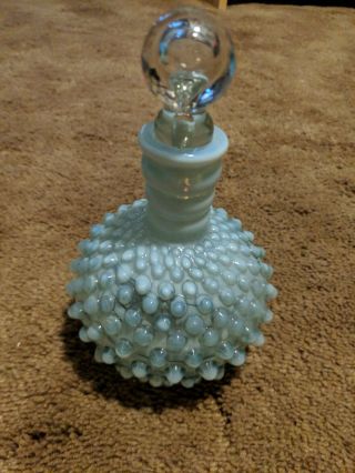 Vintage Fenton Hobnail Sea Foam Blue Opalescent Perfume Bottle With Stopper