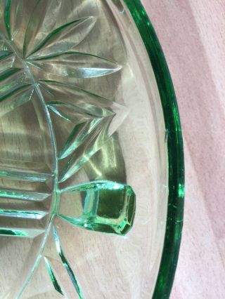 Vintage Art Deco Green Glass Footed Cake Plate - cake Stand - Width 8.  75” 3