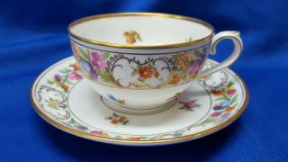 Schumann Royal Bavaria Dresden Flowers Cup And Saucer With Gold Trim Ex Cond