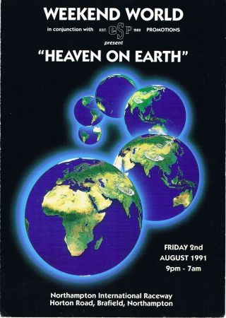 Heaven On Earth Rave Flyer Flyers 2/8/91 A5 Northampton International Raceway