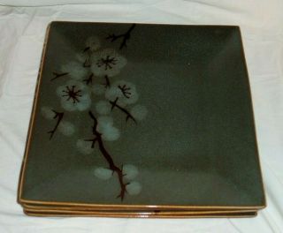 4 Pier 1 Tranquil Stoneware Cherry Blossoms Square Dinner Plates 10 5/8”