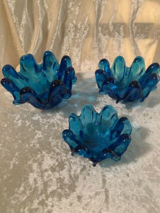 Murano Cobalt Blue Glass Vintage Nesting Set Of 3 Handblown Collectable 1960’s 2