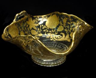 Antique/vintage Cambridge Wild Flower Gold Encrusted Glass Candy Nut Dish Bowl