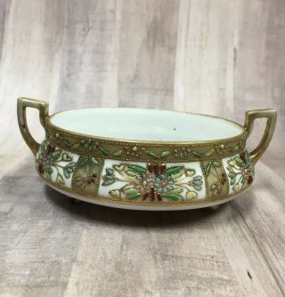 Vintage Hand Painted Nippon Moriage Footed Dish Bowl Morimura Art Nouveau