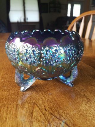 Vintage Fenton Carnival Glass 3 Foot Bowl Iridescent Daisy Sunflower Design
