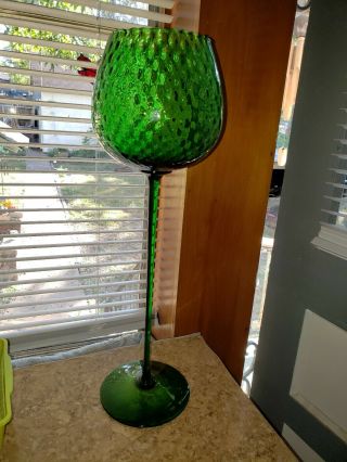 Vintage Empoli Italian Art Tall Green Diamond Optic Stemmed Goblet/vase